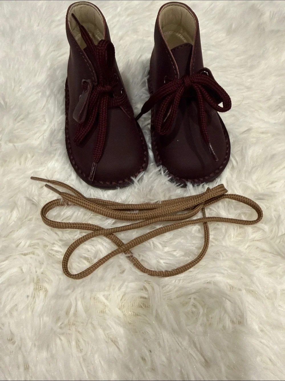 Kids Lace-Up Leather Booties in Burgundy